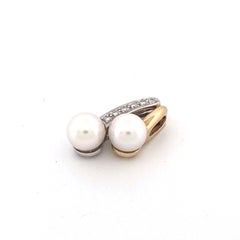14K Two Tone 0.10 Diamond and 6mm Pearl Pendant