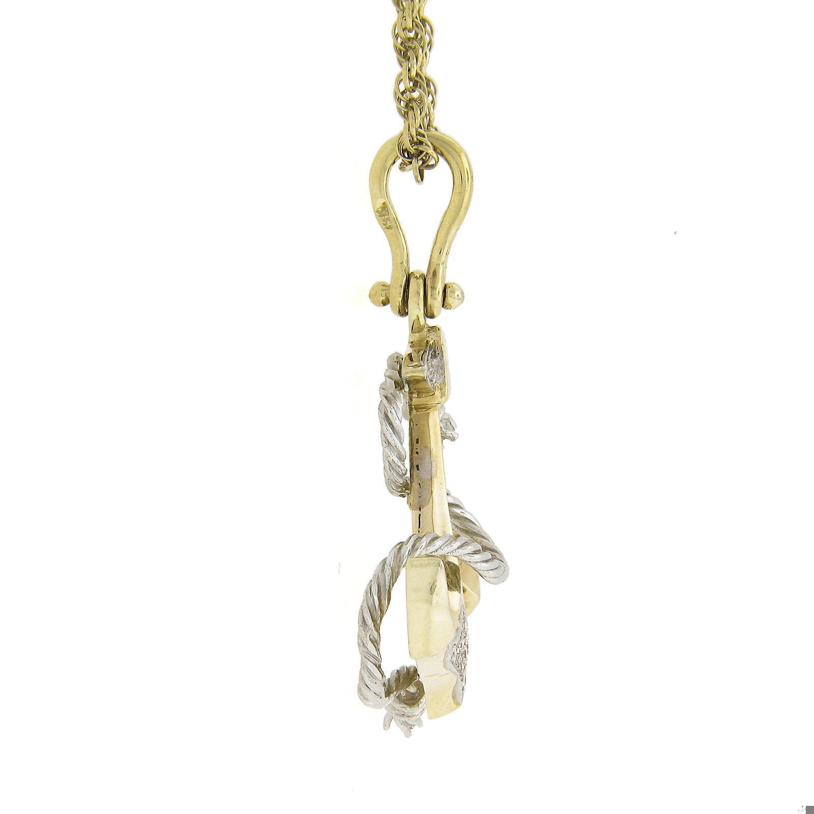 Round Cut 14K Two Tone 0.26ctw Diamond Large 3D Anchor Pendant On 22