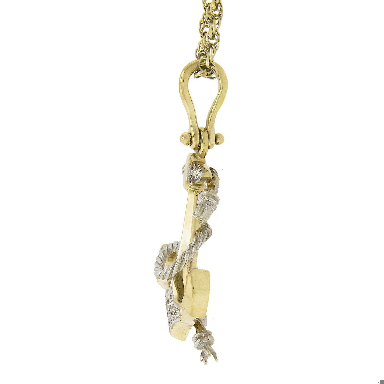 Women's or Men's 14K Two Tone 0.26ctw Diamond Large 3D Anchor Pendant On 22