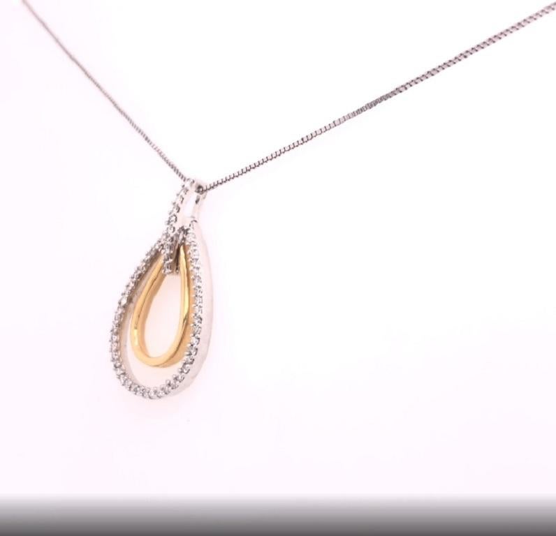 14K Two-Tone 1/4 Carat Round Cut Diamond Double Burst Pendant Necklace In New Condition For Sale In New York, NY