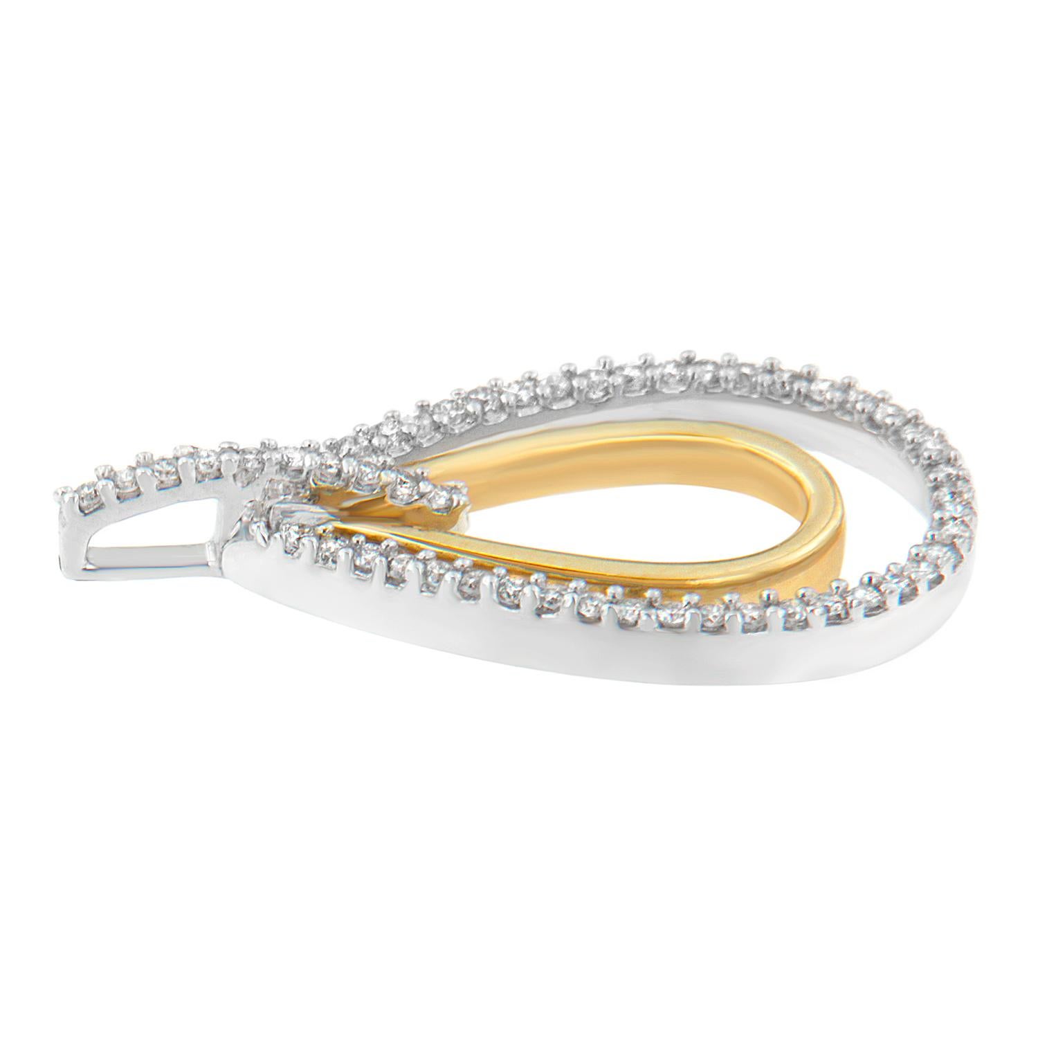 Classic meets contemporary for a chic contrast! This eye-catching pendant flaunts an outer burst of white gold, which sparkles with round diamonds. An inner burst of yellow gold completes the look for impeccable style. This beautiful necklace