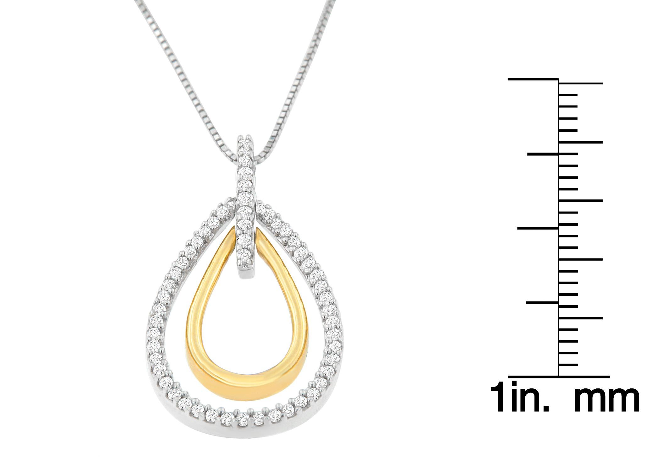 14k Two-Tone 1/4 Cttw Round Cut Diamond Double Burst Pendant Necklace In New Condition For Sale In New York, NY