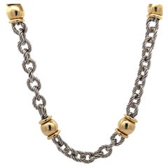 14k Dos Tonos 18 "Twisted Cable Link Alternated Pulido Secciones Collar
