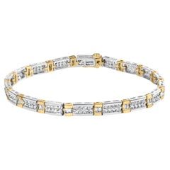 14K Two-Tone 2.00 Carat Round-Cut and Baguette-Cut Diamond Bar Link 7" Bracelet