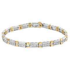 Pulsera bicolor de 14 quilates con diamantes talla redonda y talla baguette de 2,00 quilates y eslabón de barra de 7 pulgadas