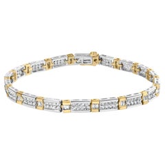 14K zweifarbiges Bar-Gliederarmband 7" mit 2,00 Karat Diamanten im Rundschliff und Baguetteschliff im Baguetteschliff