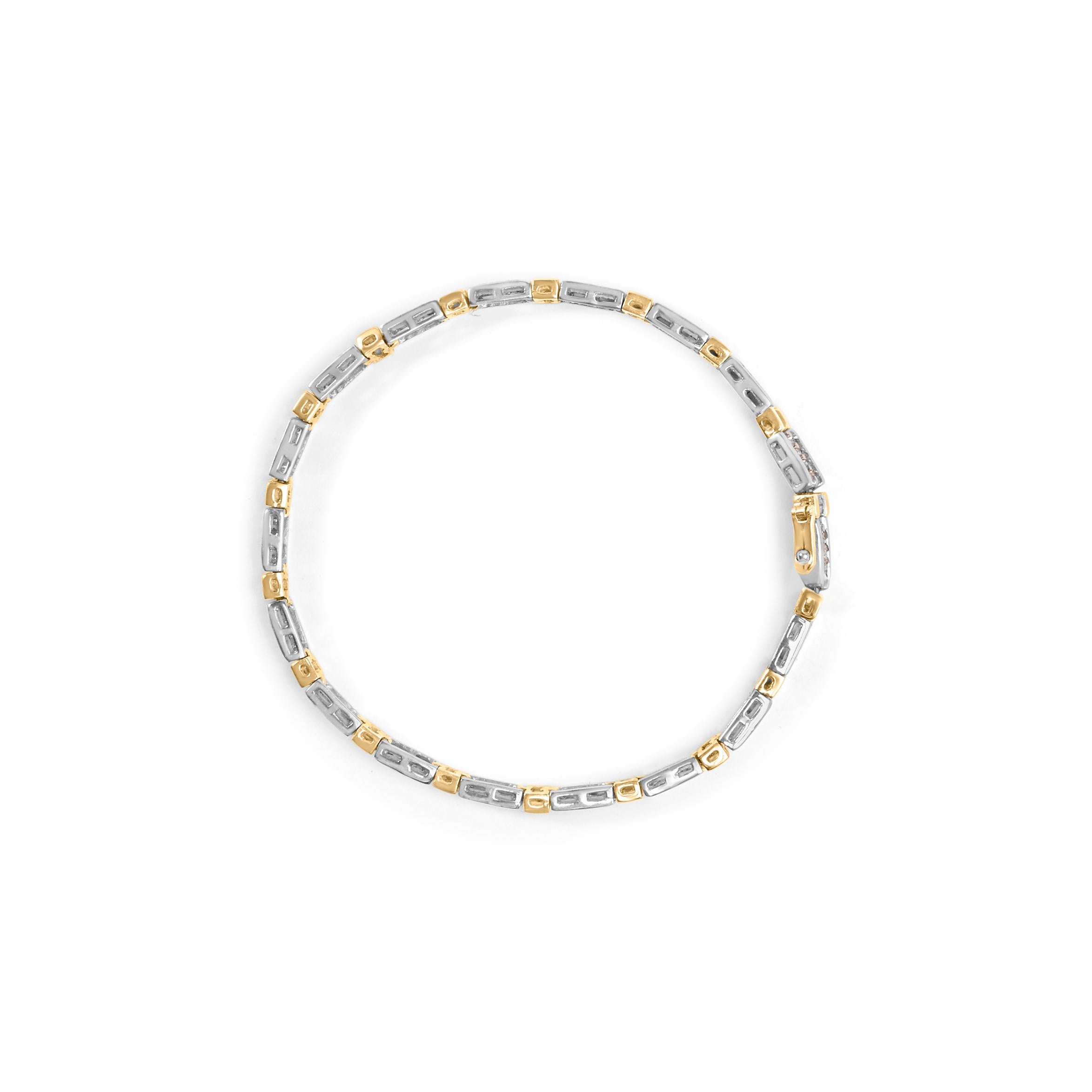 Moderne 14k Two-Tone 2.00 Cttw Round-Cut and Baguette-Cut Diamond Bar Link 7