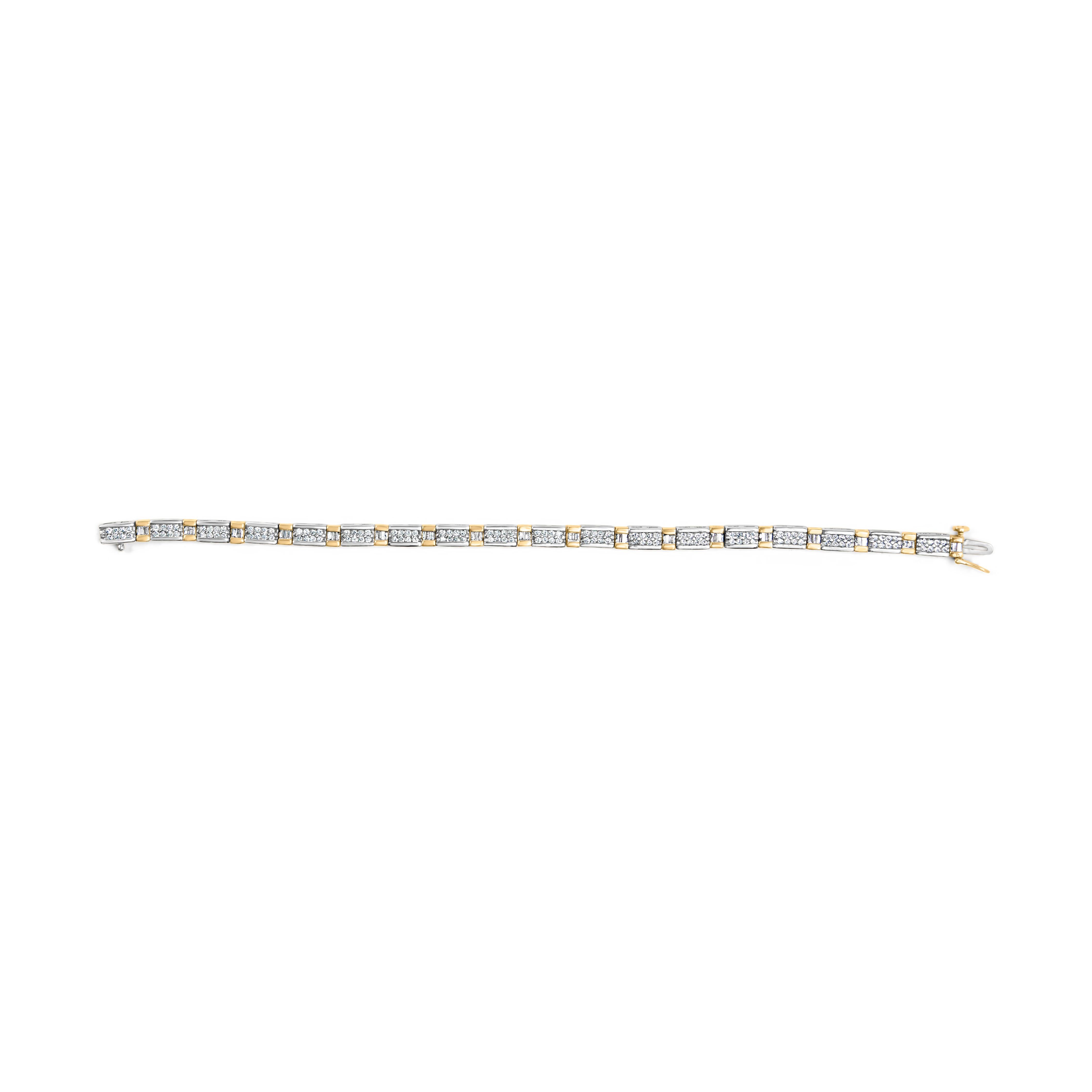 Taille ronde 14k Two-Tone 2.00 Cttw Round-Cut and Baguette-Cut Diamond Bar Link 7