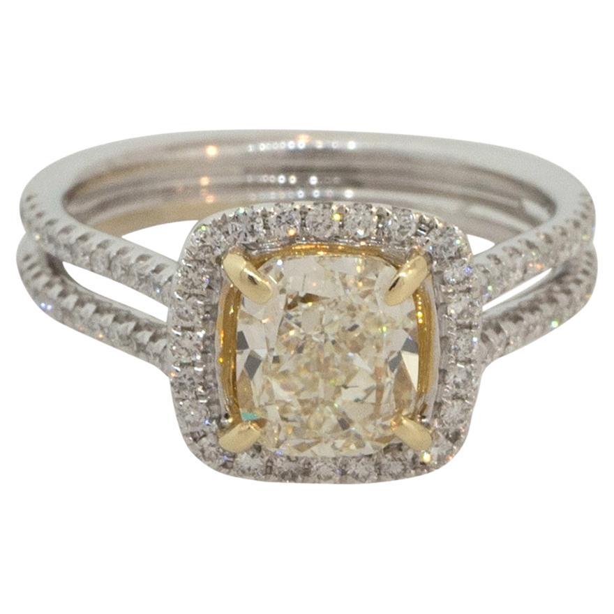2.13 Carat Fancy Yellow Diamond Halo Engagement Ring 14 Karat In Stock  For Sale