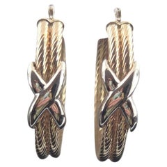 14k Two-Tone Cable X Hoop Earrings #24291