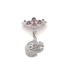 14K Two Tone Cabochon Cut Ruby and Diamond Brooch/Pendant Necklace PRICE NEEDED