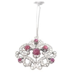 14K Two Tone Cabochon Cut Ruby and Diamond Brooch/Pendant Necklace PRICE NEEDED