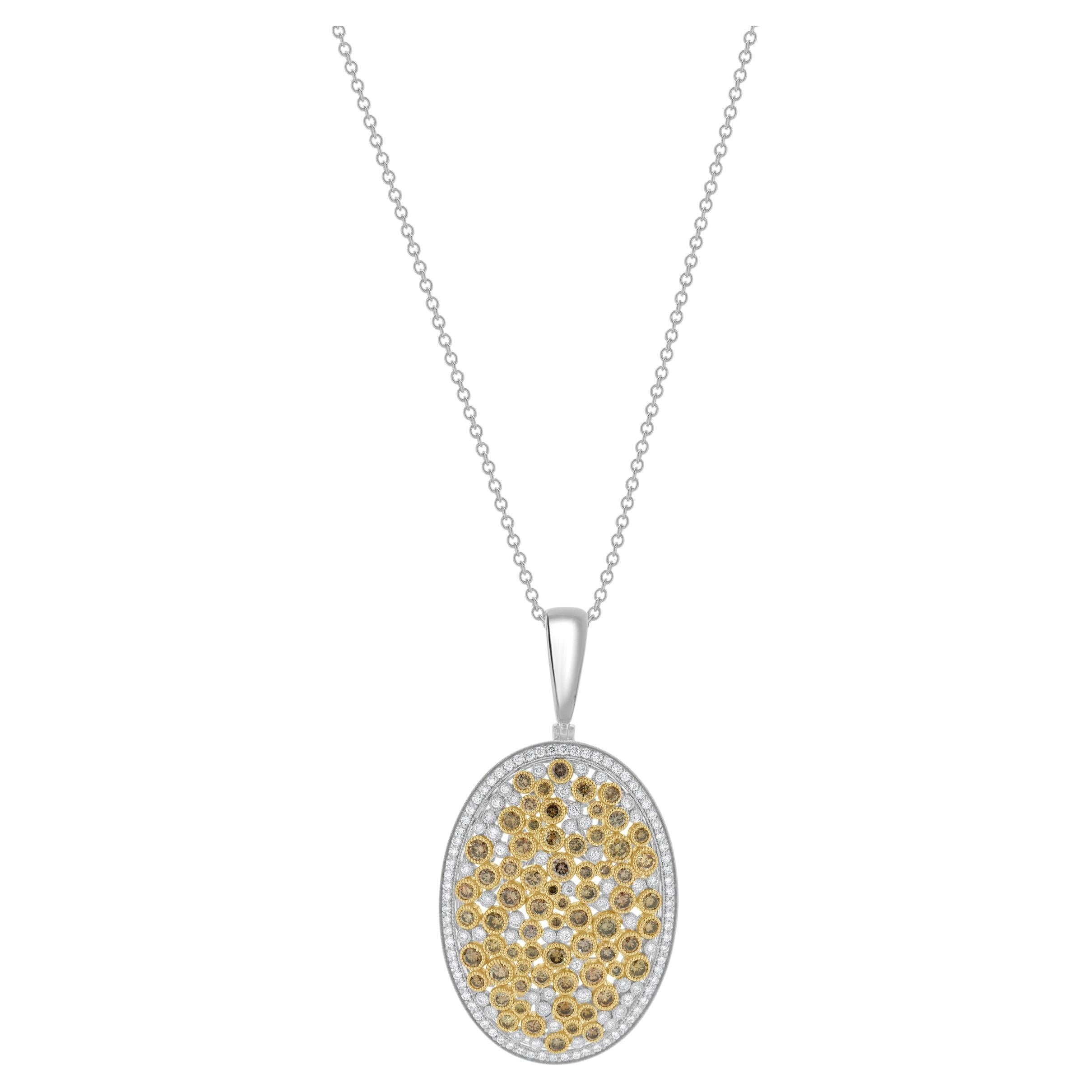14k Two Tone Chocolate and White Diamond Oval Pendant Necklace