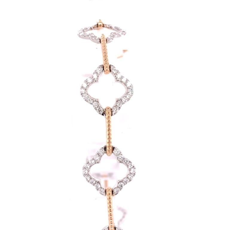 Moderne Bracelet de diamants bicolores 14 carats en forme de trèfle de 2 carats en vente