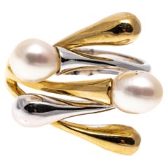 Vintage 14k Two Tone Contemporary Branching Cultured Freshwater Pearl Ring