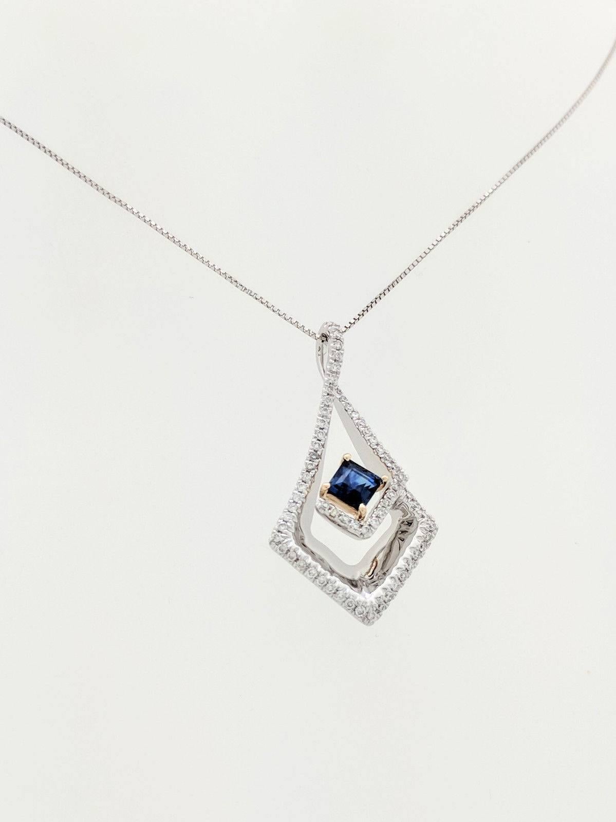 Contemporary 14 Karat Two-Tone Diamond and Sapphire Pendant Necklace