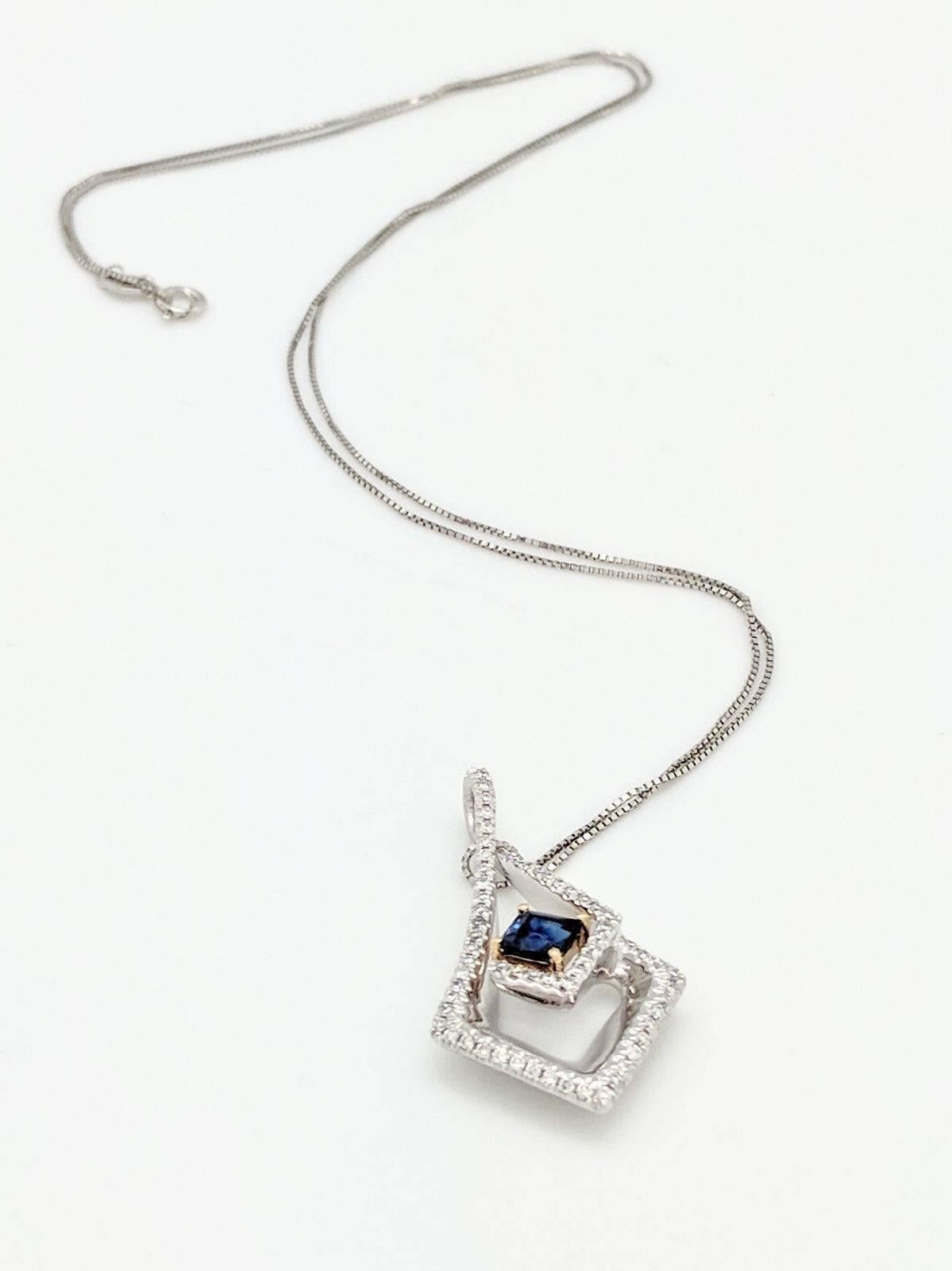 14 Karat Two-Tone Diamond and Sapphire Pendant Necklace 1