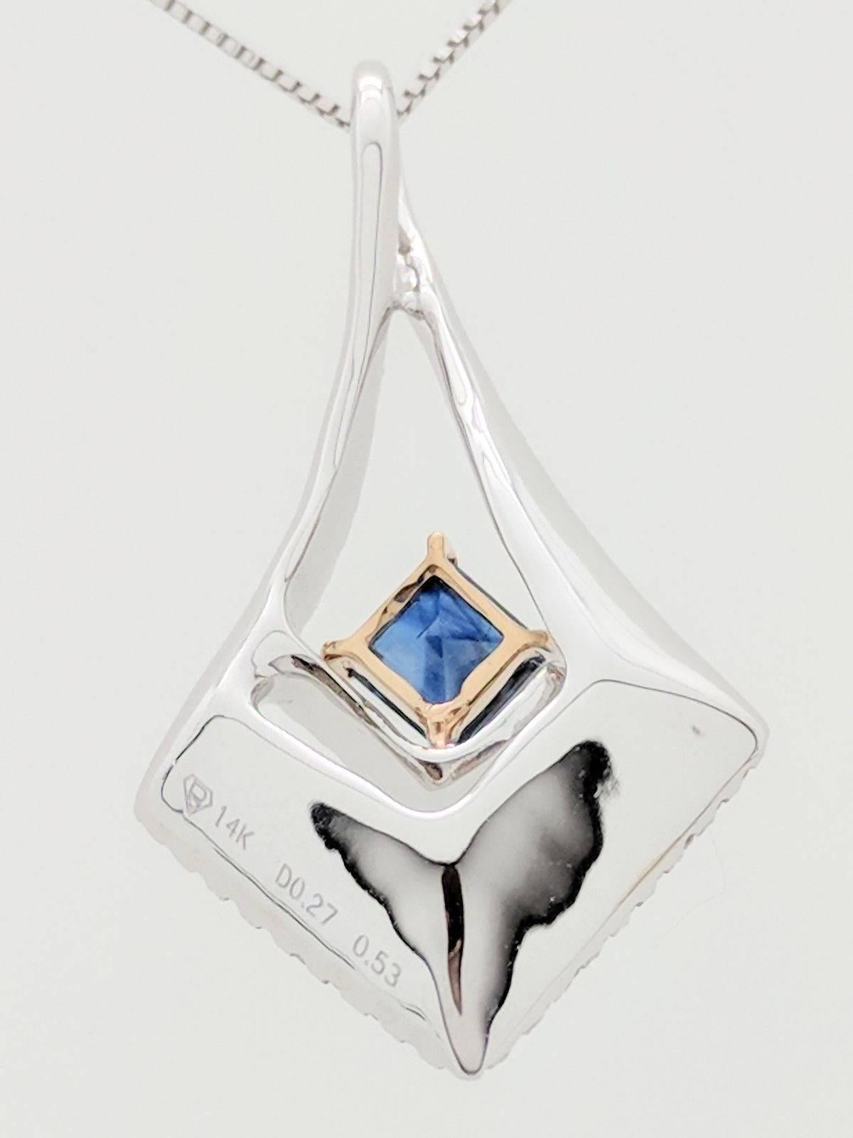 14 Karat Two-Tone Diamond and Sapphire Pendant Necklace 2