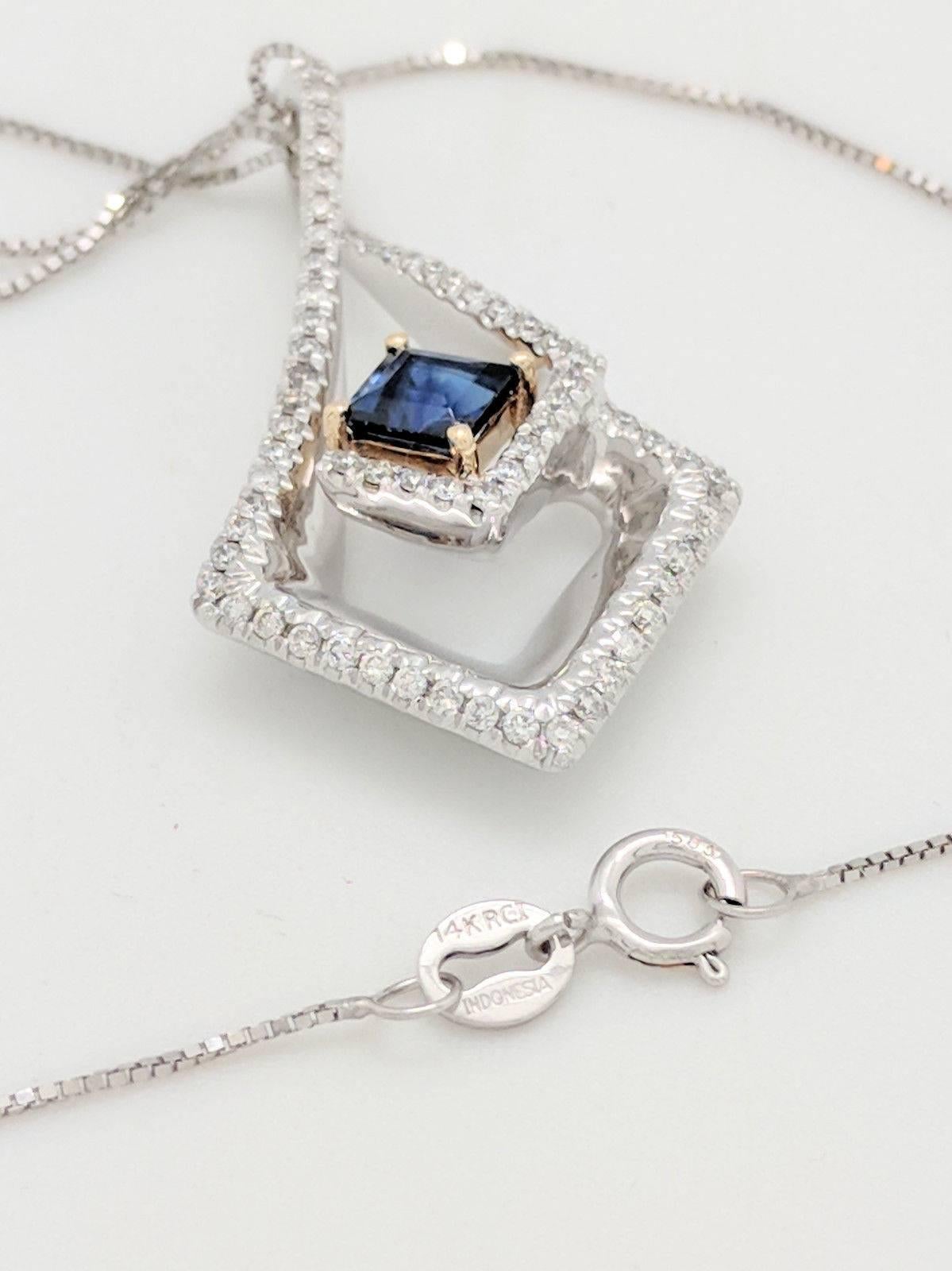 14 Karat Two-Tone Diamond and Sapphire Pendant Necklace 3