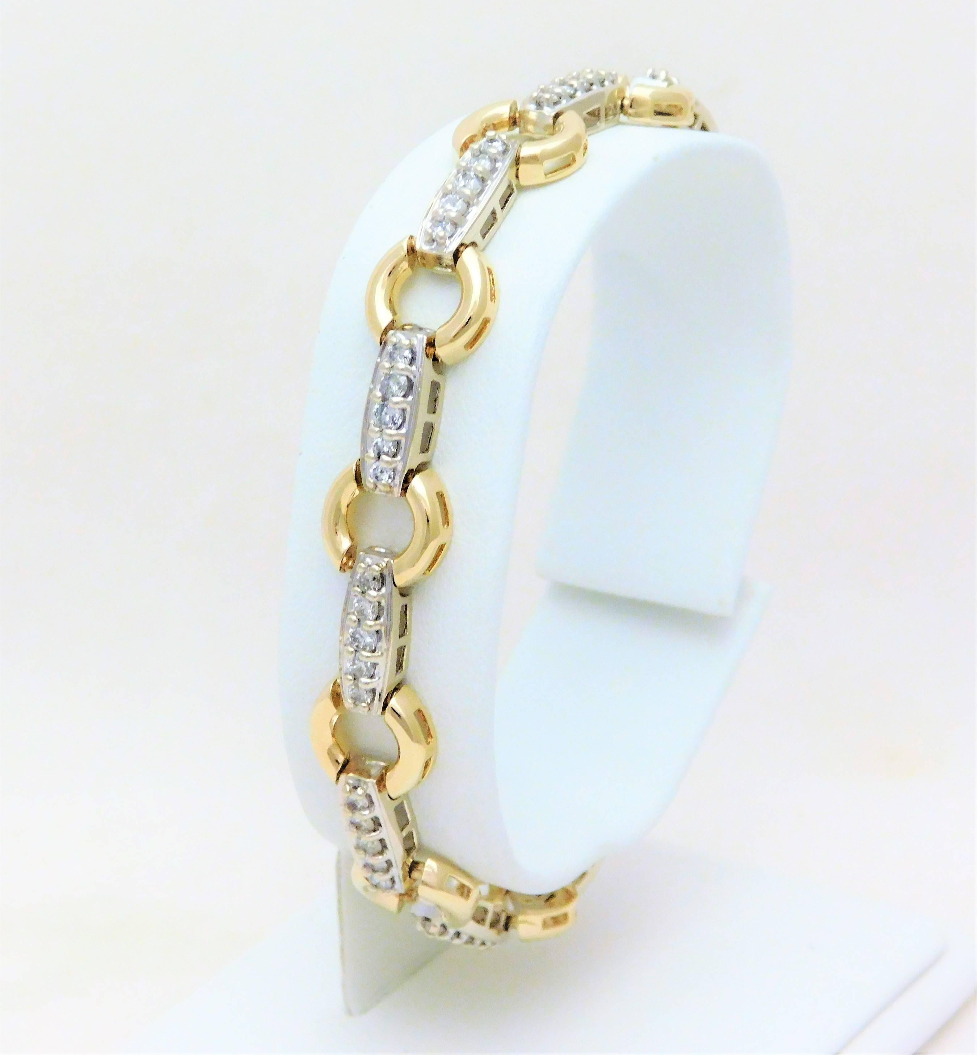 Modern 14 Karat Two-Tone Diamond Bracelet For Sale