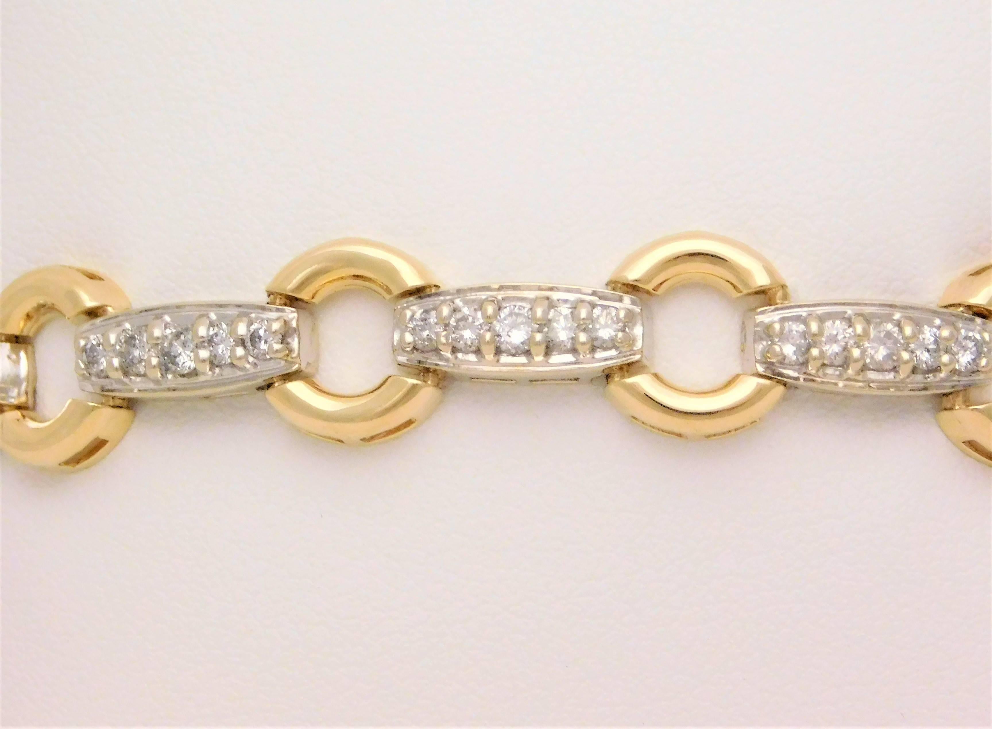 14 Karat Two-Tone Diamond Bracelet For Sale 2