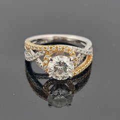 14K Two-Tone Diamond Engagement Ring Round 1.52ct G/VS2 EGL Halo Bypass Setting