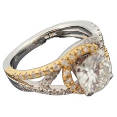 14K Two-Tone Diamond Engagement Ring Round 1.52ct G/VS2 EGL Halo Bypass Setting