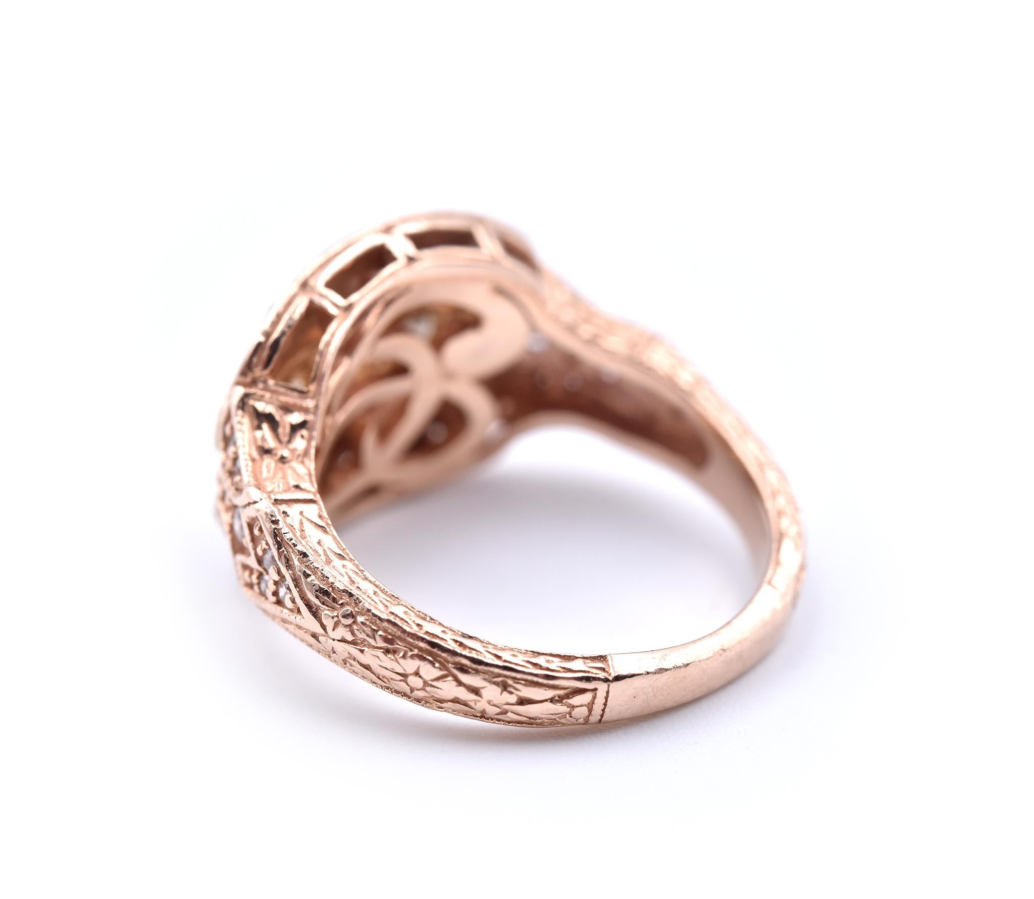 Round Cut 14 Karat Two-Tone Diamond Filigree Ring