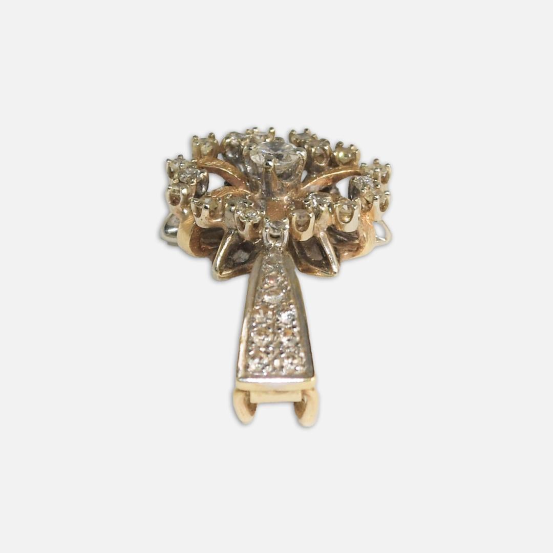 14K Pendentif fleur en diamant bicolore 0.50ct Unisexe en vente
