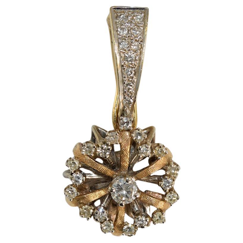 14K Two-Tone Diamond Flower Pendant 0.50ct