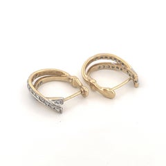 14K Two Tone Diamond Hoop Earrings 0.50c Double Cross Over