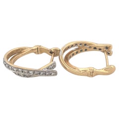 14K Two Tone Diamond Hoop Earrings 0.50c Double Cross Over