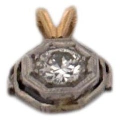 14K Two Tone Diamond Pendant 0.25ct Octagon Vintage