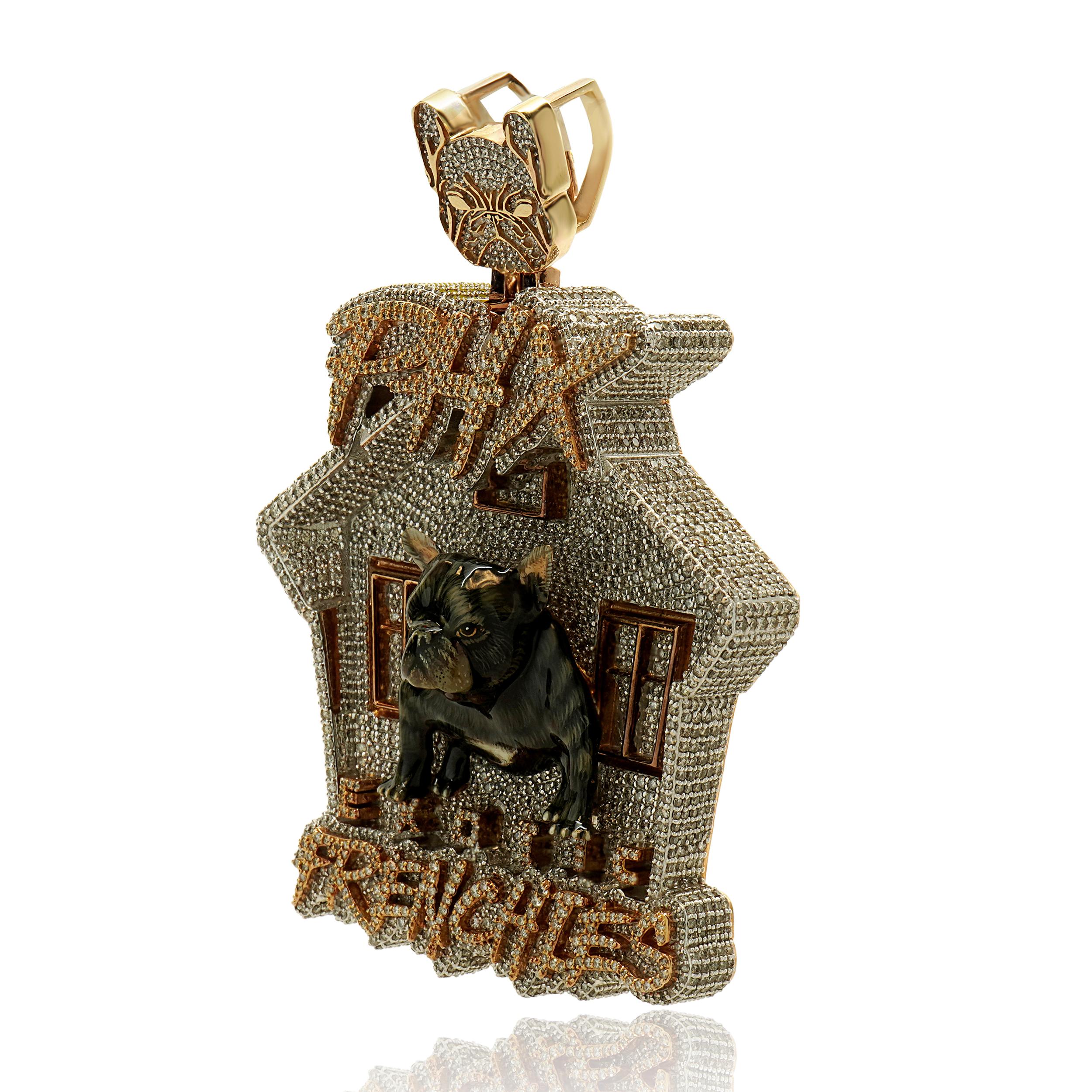 Taille mixte 14k Pendentif deux tons diamant Phoenix Exoctic Frenchies en vente