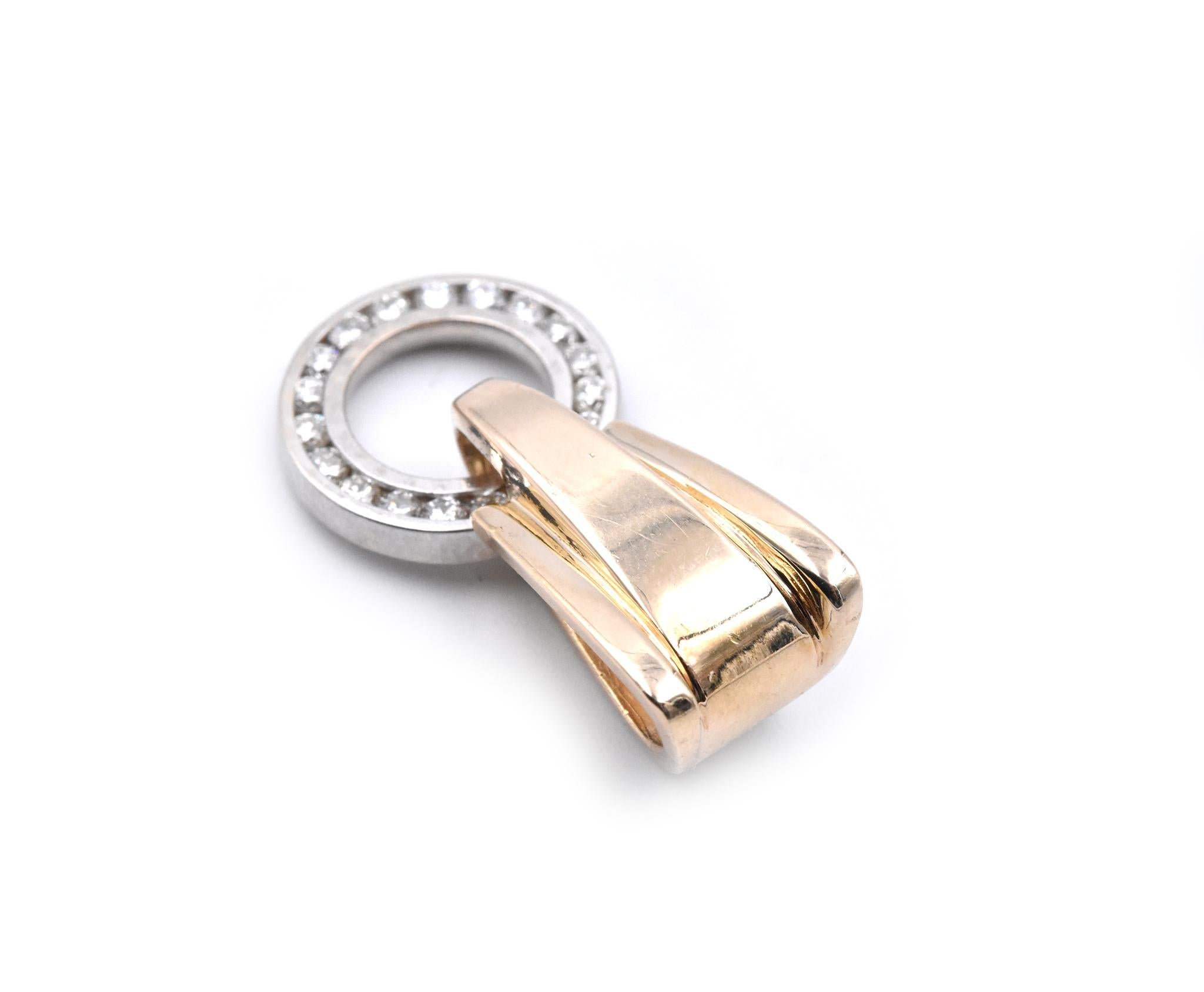 Women's or Men's 14 Karat Two-Tone Diamond Slide Pendant