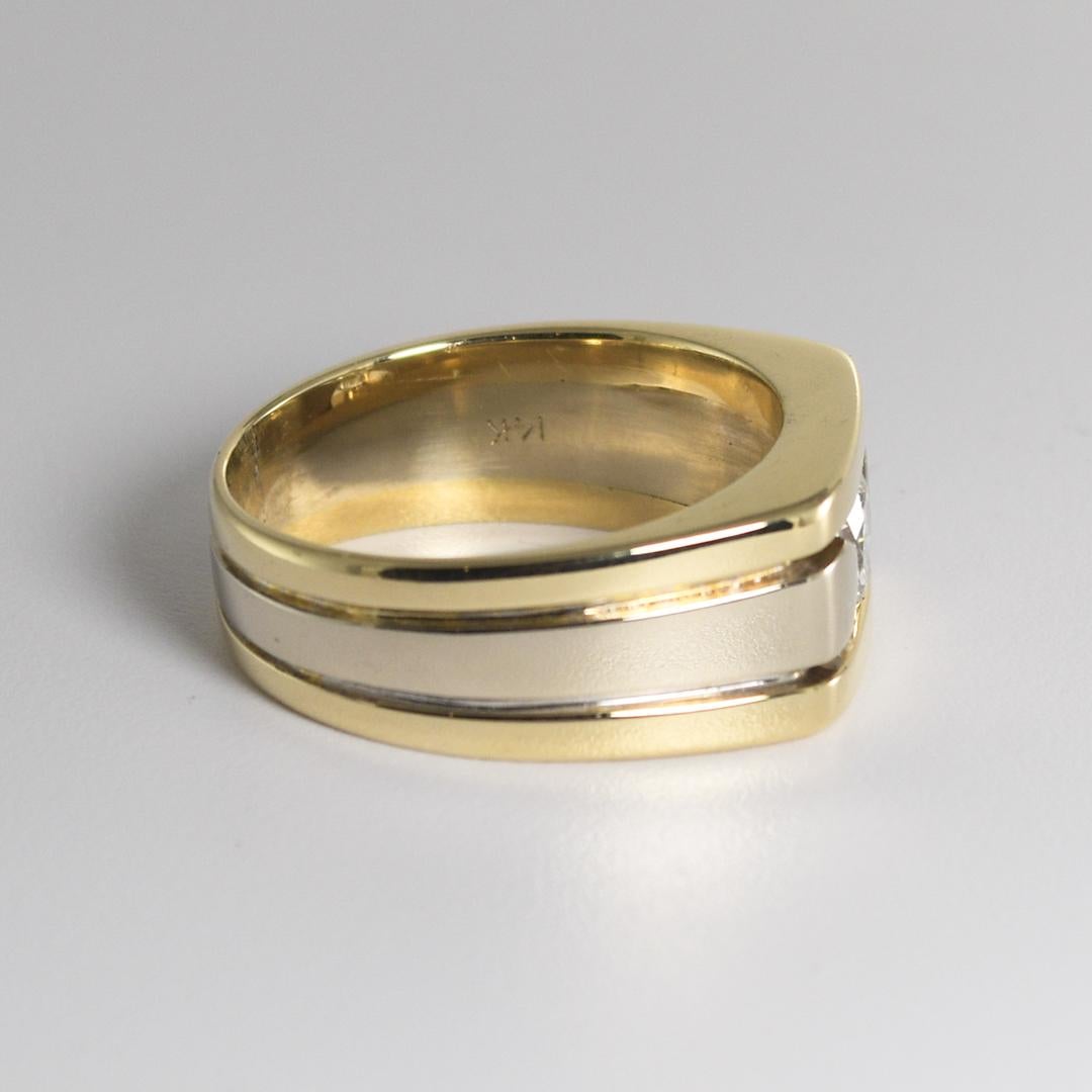 Round Cut 14K Two-Tone Gold Diamond Solitaire Ring 0.75ct For Sale