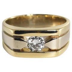 14 Karat zweifarbiger Gold Diamant Solitär-Ring 0,75 Karat