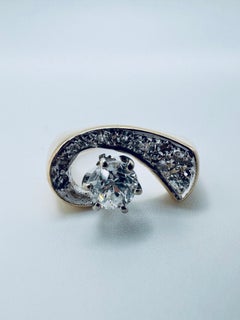14K Two-Tone Diamond Swirl Ring