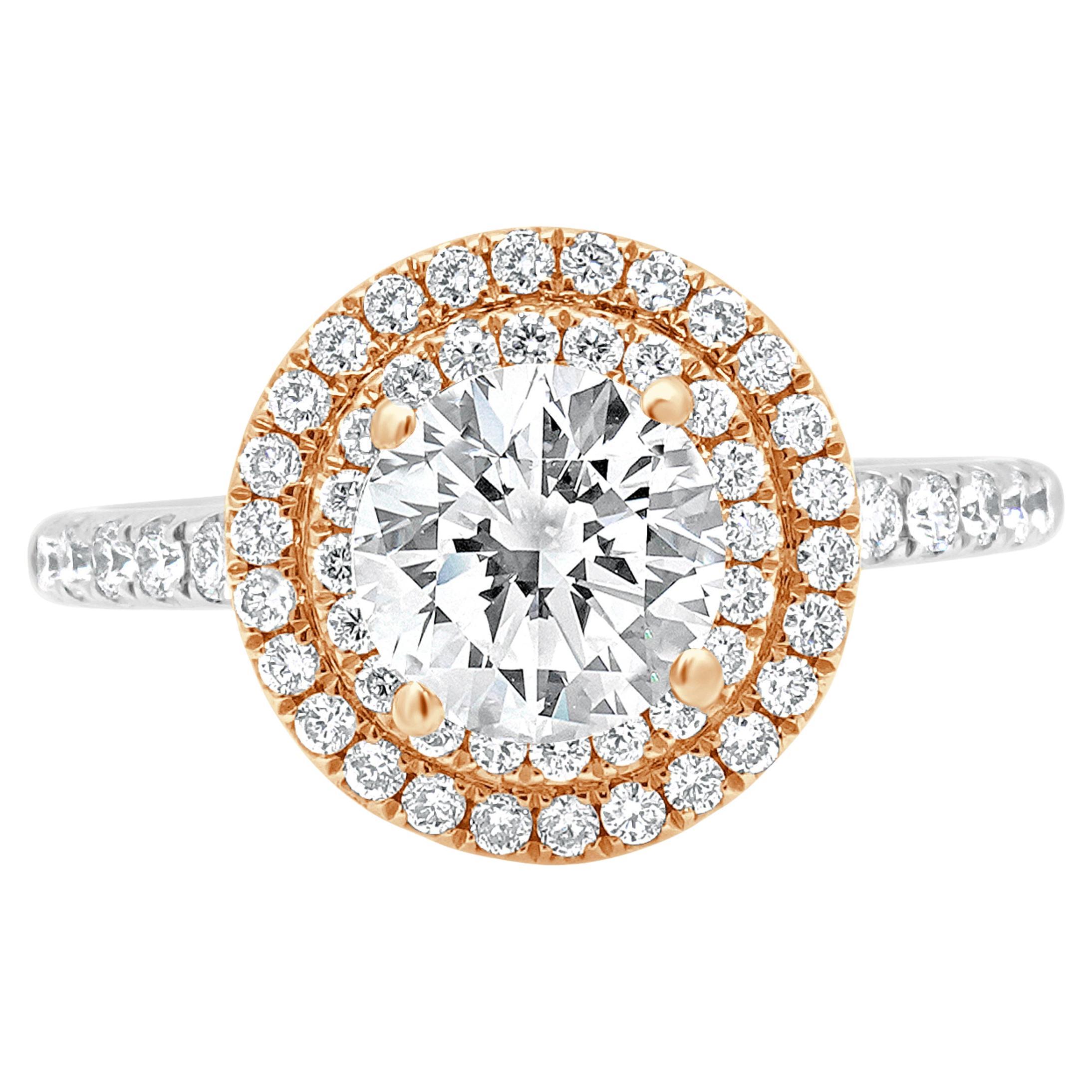 Bague de fiançailles à double halo de diamants 14K bicolore