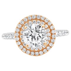 Anello di fidanzamento con doppio diamante aureolato 14K a due toni