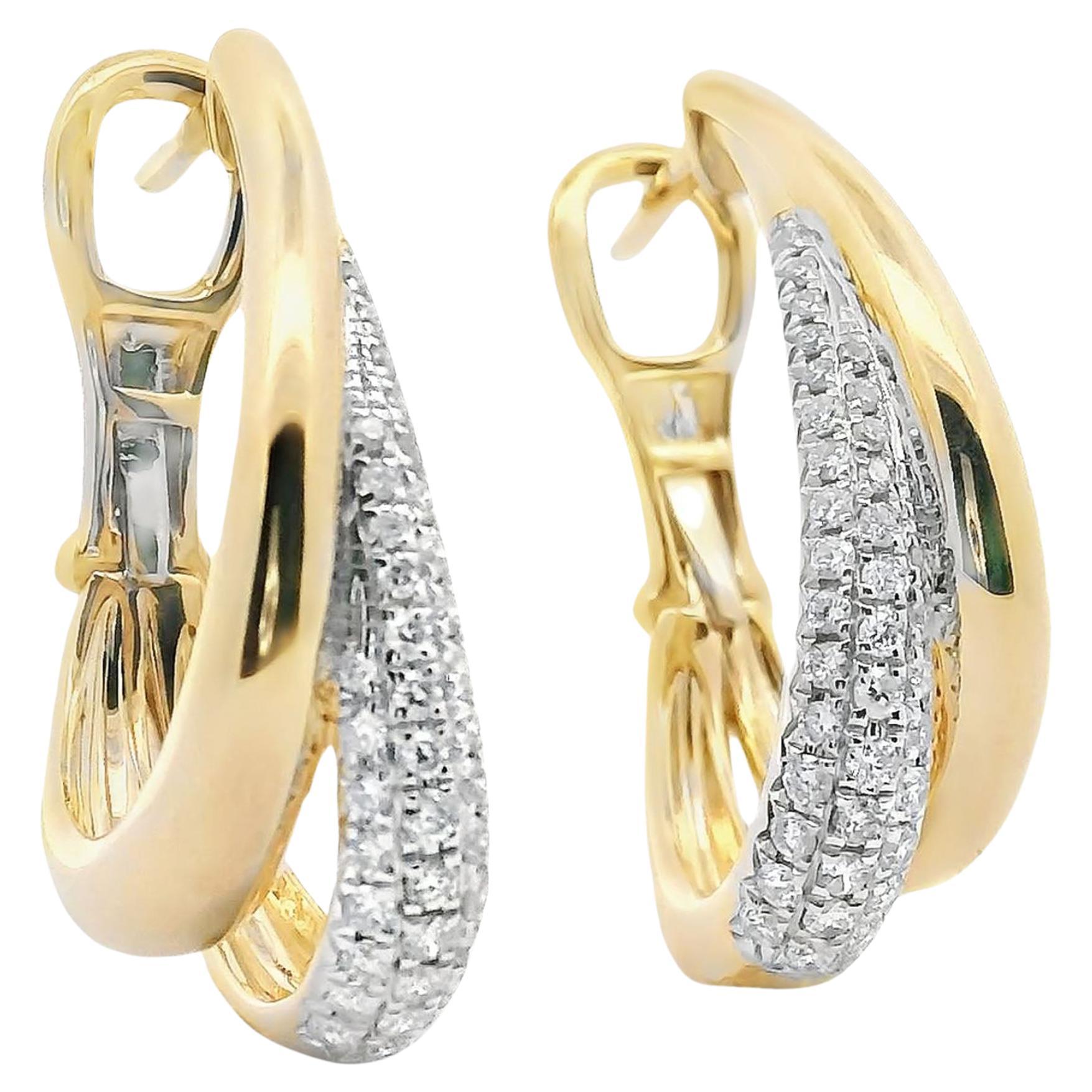 14K Two Tone Double Hoop Diamond Earrings