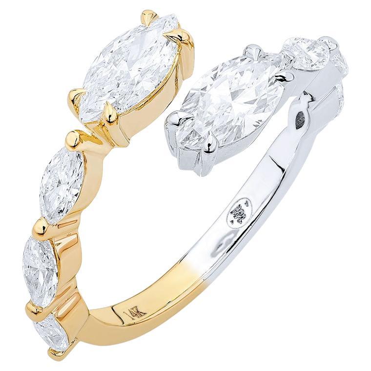 14K zweifarbiger Diamantring mit doppeltem Marquise-Diamant