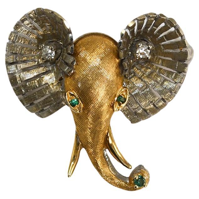 14K Two-Tone Elephant Brooch 5.7g For Sale