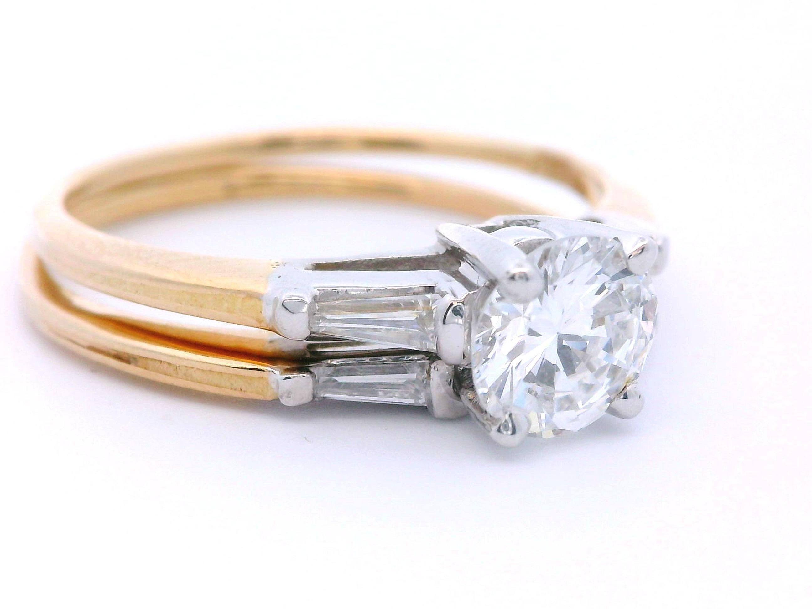 14k Zweifarbiger Verlobungsring & Ehering Set (Rundschliff) im Angebot