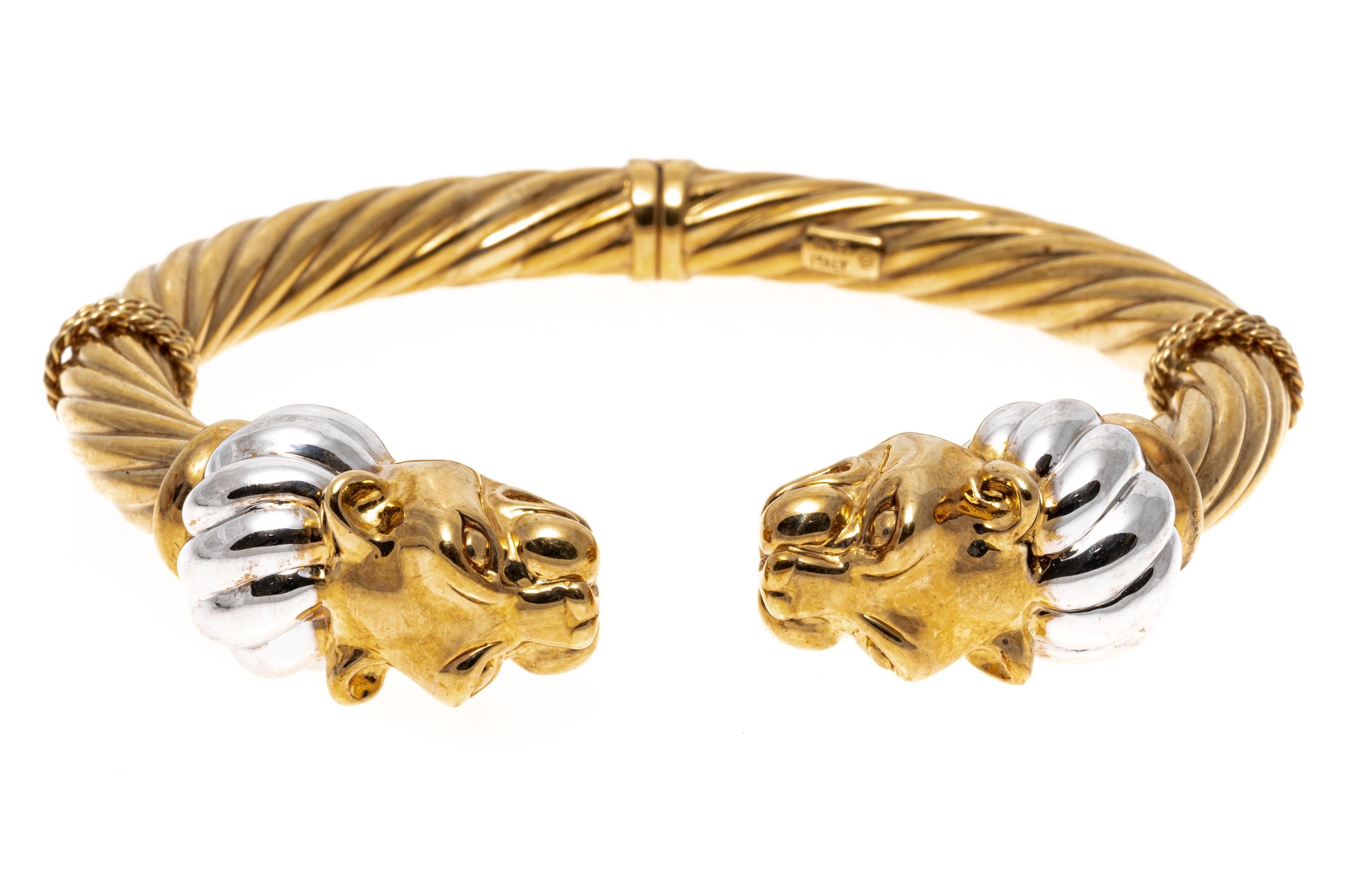 14k Two-Tone Facing Panther Head Twisted Hinged Cuff Bracelet 1