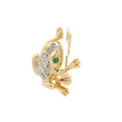 14k Two Tone Gold 0.15ctw Diamond & Emerald Detailed Frog Pin Brooch
