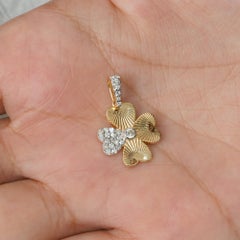 14K Two-Tone Gold 0.25 Ct Diamond Four-Petal Flower Pendant, Anniversary Gift