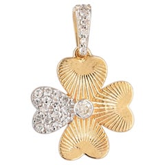 14K Two-Tone Gold 0.25 Ct Diamond Four-Petal Flower Pendant, Anniversary Gift