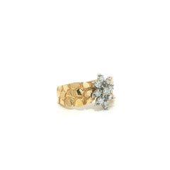14k Two Tone Gold 0.25ctw Diamond Cluster Nugget Textured Wide Band Ring