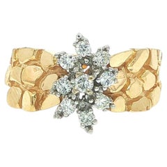 14k Two Tone Gold 0.25ctw Diamond Cluster Nugget Textured Wide Band Ring
